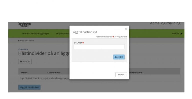 Hästar utan UELN i Jordbruksverkets anläggningsregister