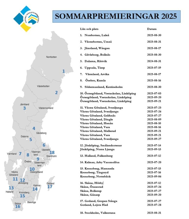 Antal visade hästar sommarpremieringarna 2025, per plats